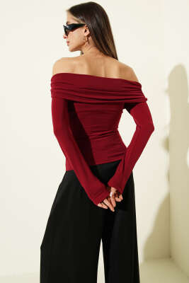 Çapraz Madonna Yaka Sandy Bluz Bordo - Kadın Giyim Modelleri