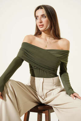 Çapraz Madonna Yaka Sandy Bluz Haki - LUSTRİN