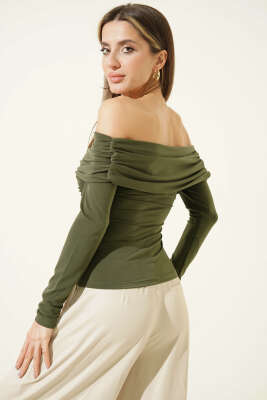 Çapraz Madonna Yaka Sandy Bluz Haki - Kadın Giyim Modelleri