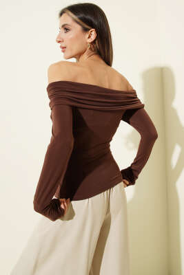 Çapraz Madonna Yaka Sandy Bluz Kahve - Kadın Giyim Modelleri