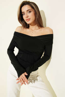 Çapraz Madonna Yaka Sandy Bluz Siyah - Kadın Giyim Modelleri