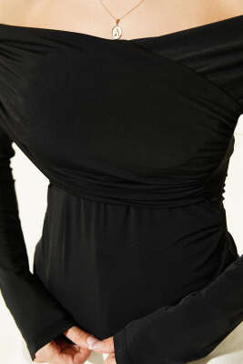 Çapraz Madonna Yaka Sandy Bluz Siyah - Kadın Giyim Modelleri