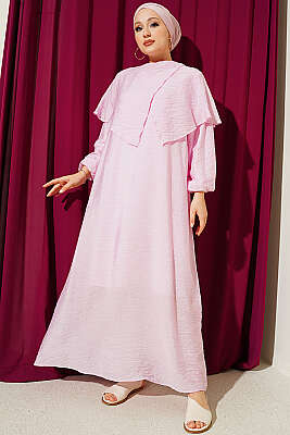 Çapraz Omuz Pelerinli Elbise Pembe - NEVA MODA