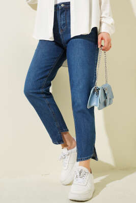 Çapraz Paça Mom Jeans Pantolon Koyu Mavi - HEPYEK