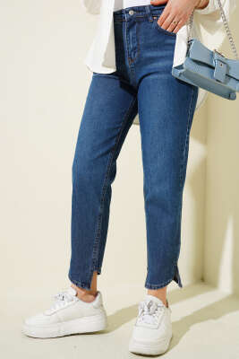 Çapraz Paça Mom Jeans Pantolon Koyu Mavi - 300-500 TL Ürünler