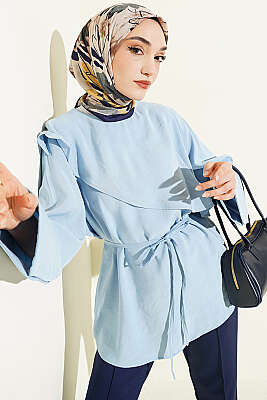 Çapraz Pelerinli Modal Tunik Bebe Mavi 