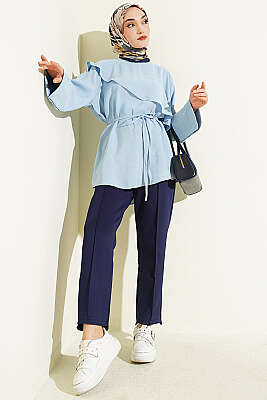 Çapraz Pelerinli Modal Tunik Bebe Mavi - Tunik