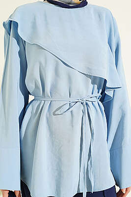 Çapraz Pelerinli Modal Tunik Bebe Mavi - Tunik