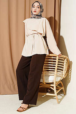 Çapraz Pelerinli Modal Tunik Bej - Tunik