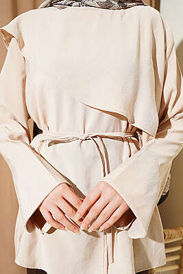 Çapraz Pelerinli Modal Tunik Bej - Tunik