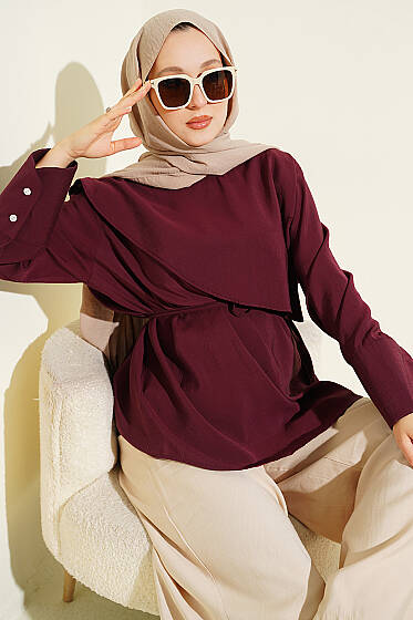 Çapraz Pelerinli Modal Tunik Bordo - Tunik