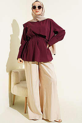 Çapraz Pelerinli Modal Tunik Bordo - Tunik