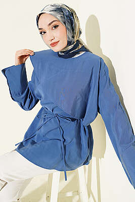 Çapraz Pelerinli Modal Tunik İndigo 