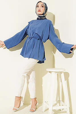 Çapraz Pelerinli Modal Tunik İndigo - Tunik