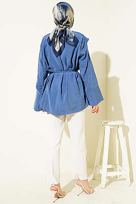 Çapraz Pelerinli Modal Tunik İndigo - Tunik