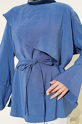 Çapraz Pelerinli Modal Tunik İndigo - Tunik