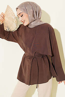 Çapraz Pelerinli Modal Tunik Kahve 