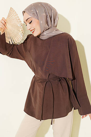 Çapraz Pelerinli Modal Tunik Kahve - Tunik