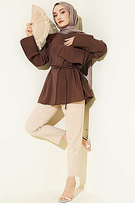 Çapraz Pelerinli Modal Tunik Kahve - Tunik