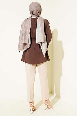 Çapraz Pelerinli Modal Tunik Kahve - Tunik