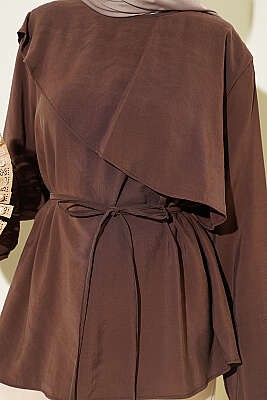 Çapraz Pelerinli Modal Tunik Kahve - Tunik