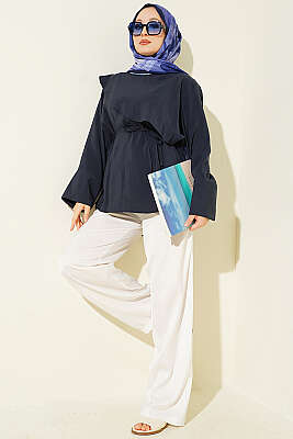 Çapraz Pelerinli Modal Tunik Lacivert - Tunik