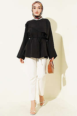 Çapraz Pelerinli Modal Tunik Siyah - Tunik