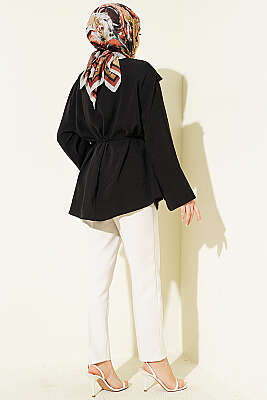 Çapraz Pelerinli Modal Tunik Siyah - Tunik