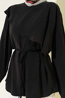 Çapraz Pelerinli Modal Tunik Siyah - Tunik