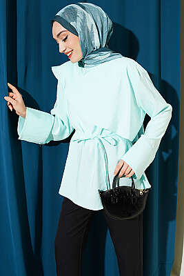 Çapraz Pelerinli Modal Tunik Turkuaz - VAV TEKSTİL