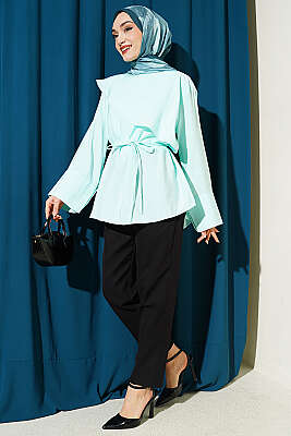 Çapraz Pelerinli Modal Tunik Turkuaz - Tunik