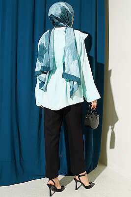 Çapraz Pelerinli Modal Tunik Turkuaz - Tunik