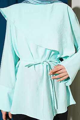 Çapraz Pelerinli Modal Tunik Turkuaz - Tunik