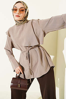 Çapraz Pelerinli Modal Tunik Vizon - VAV TEKSTİL