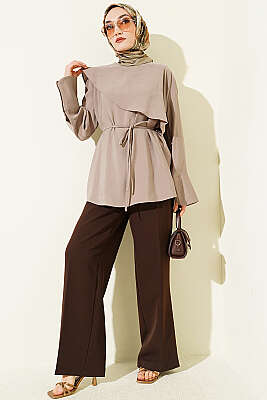 Çapraz Pelerinli Modal Tunik Vizon - Tunik