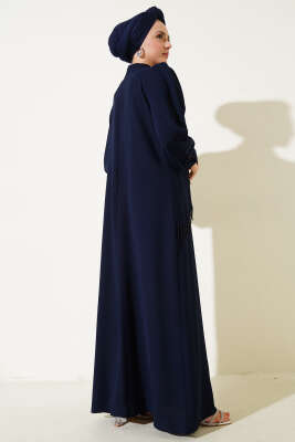 Çapraz Taş Detaylı Büyük Beden Elbise Lacivert - Tesettür Elbise