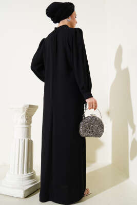 Çapraz Taş Detaylı Büyük Beden Elbise Siyah - Tesettür Elbise