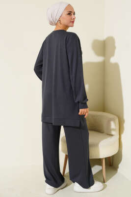 Çapraz Taş Süslemeli İkili Takım Füme - İkili Takım