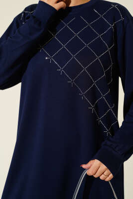 Çapraz Taş Süslemeli İkili Takım Lacivert - 500-700 TL Ürünler