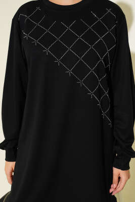 Çapraz Taş Süslemeli İkili Takım Siyah - 500-700 TL Ürünler