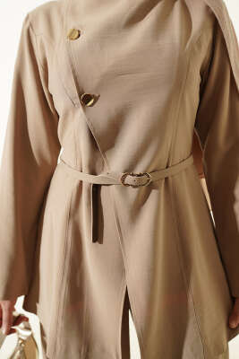 Çapraz Üç Düğmeli Modal İkili Takım Bej - İkili Takım