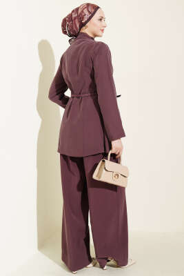 Çapraz Üç Düğmeli Modal İkili Takım Mürdüm - İkili Takım