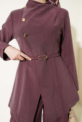 Çapraz Üç Düğmeli Modal İkili Takım Mürdüm - İkili Takım