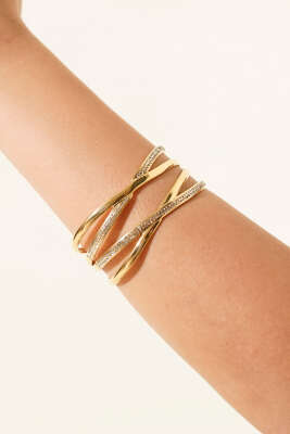 Çapraz Üçgen Taşlı Bileklik Gold - DEMİR BİJUTERİ