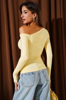 Çapraz Yaka Uzun Kol Bluz Sarı - Yılın Fırsatı