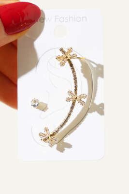 Çarpı Taşlı Kıkırdak Küpe Gold - KONYALI BİJUTERİ