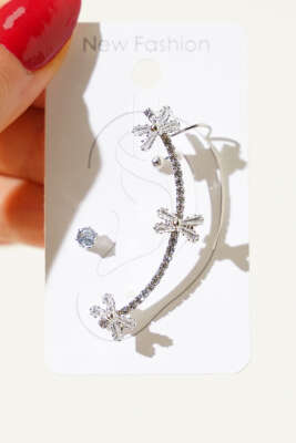 Çarpı Taşlı Kıkırdak Küpe Gümüş - KONYALI BİJUTERİ