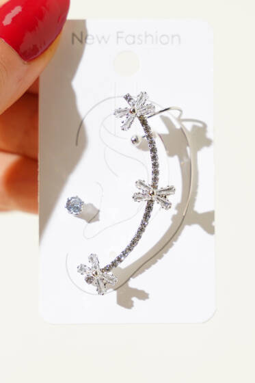 Çarpı Taşlı Kıkırdak Küpe Gümüş - Günün Seçilenleri