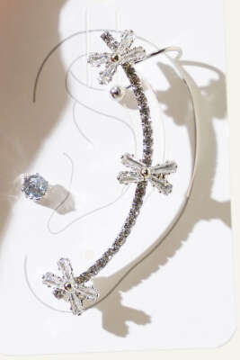 Çarpı Taşlı Kıkırdak Küpe Gümüş - Günün Seçilenleri