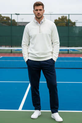 Casual Yaka Yazılı Fermuarlı Erkek Sweatshirt Ekru - Erkek Sweatshirt